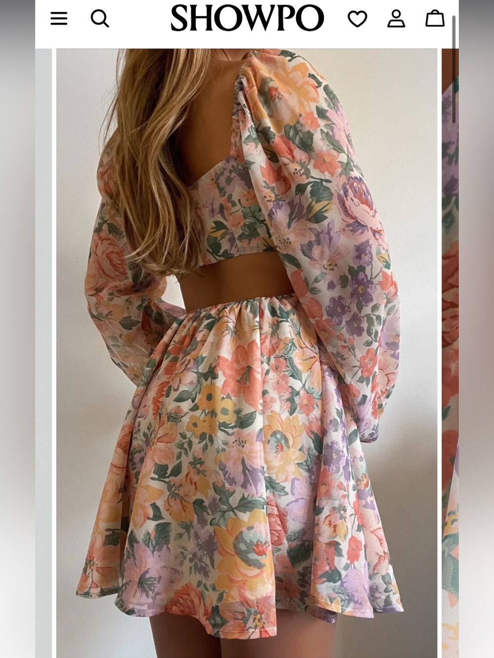 EBONEE MINI DRESS Puff Sleeve Cut Out Dress In Flower Crown Size 6